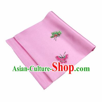 Chinese Traditional Handmade Embroidery Butterfly Pink Silk Handkerchief Embroidered Hanky Suzhou Embroidery Noserag Craft