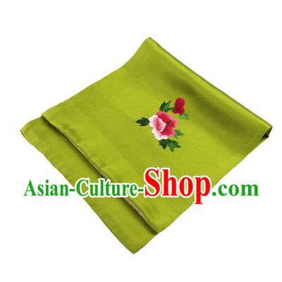 Chinese Traditional Handmade Embroidery Peony Green Silk Handkerchief Embroidered Hanky Suzhou Embroidery Noserag Craft