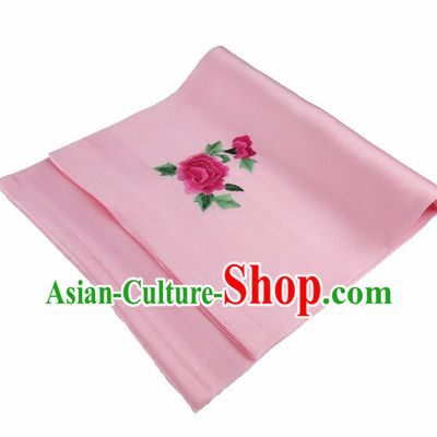 Chinese Traditional Handmade Embroidery Peony Pink Silk Handkerchief Embroidered Hanky Suzhou Embroidery Noserag Craft