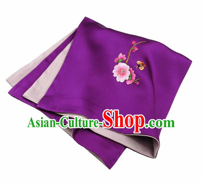 Chinese Traditional Handmade Embroidery Plum Blossom Purple Silk Handkerchief Embroidered Hanky Suzhou Embroidery Noserag Craft Chinese Traditional Handmade Embroidery Plum Blossom Purple Silk Handkerchief Embroidered Hanky Suzhou Embroidery Noserag Craft