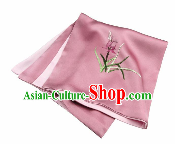 Chinese Traditional Handmade Embroidery Orchid Pink Silk Handkerchief Embroidered Hanky Suzhou Embroidery Noserag Craft Chinese Traditional Handmade Embroidery Orchid Pink Silk Handkerchief Embroidered Hanky Suzhou Embroidery Noserag Craft