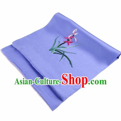 Chinese Traditional Handmade Embroidery Orchid Lilac Silk Handkerchief Embroidered Hanky Suzhou Embroidery Noserag Craft