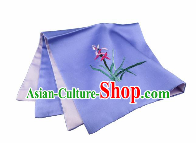 Chinese Traditional Handmade Embroidery Orchid Lilac Silk Handkerchief Embroidered Hanky Suzhou Embroidery Noserag Craft Chinese Traditional Handmade Embroidery Orchid Lilac Silk Handkerchief Embroidered Hanky Suzhou Embroidery Noserag Craft