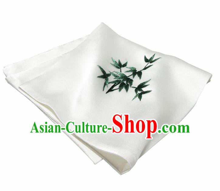 Chinese Traditional Handmade Embroidery Bamboo White Silk Handkerchief Embroidered Hanky Suzhou Embroidery Noserag Craft Chinese Traditional Handmade Embroidery Bamboo White Silk Handkerchief Embroidered Hanky Suzhou Embroidery Noserag Craft