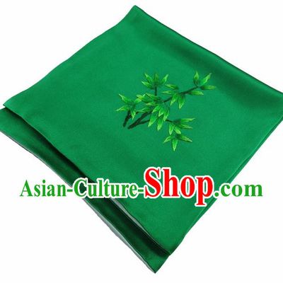 Chinese Traditional Handmade Embroidery Bamboo Green Silk Handkerchief Embroidered Hanky Suzhou Embroidery Noserag Craft