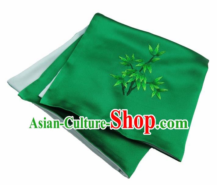 Chinese Traditional Handmade Embroidery Bamboo Green Silk Handkerchief Embroidered Hanky Suzhou Embroidery Noserag Craft Chinese Traditional Handmade Embroidery Bamboo Green Silk Handkerchief Embroidered Hanky Suzhou Embroidery Noserag Craft
