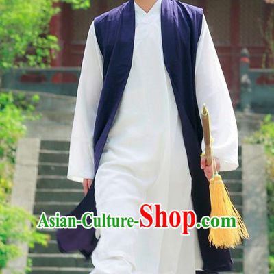 Traditional Chinese Wudang Taoist Priest Navy Outfits Martial Arts Kung Fu Tai Chi Costume for Men