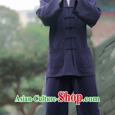 Traditional Chinese Wudang Taoist Priest Kung Fu Tai Chi Navy Outfits Martial Arts Competition Costume for Men