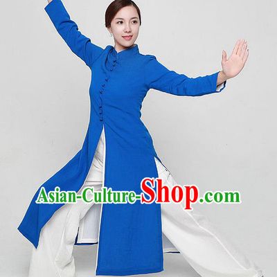 Chinese Traditional Martial Arts Blue Dust Coat Kung Fu Tai Chi Costume for Women