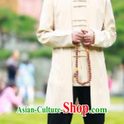 Traditional Chinese Kung Fu Tai Chi Beige Flax Jacket Martial Arts Competition Costume for Men