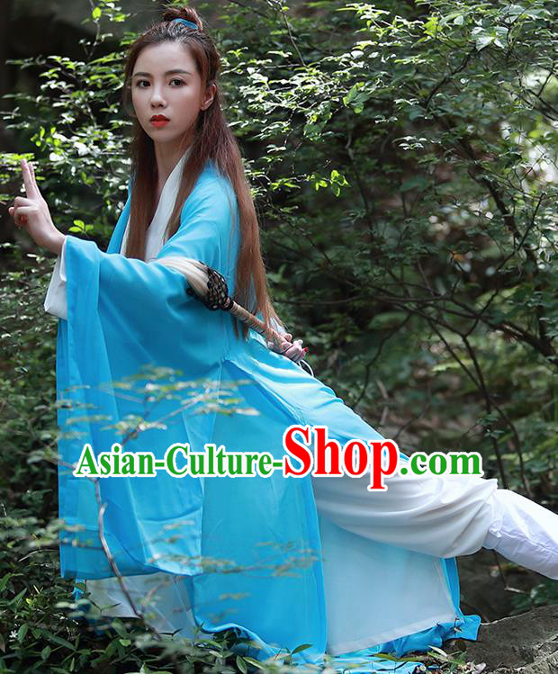 Chinese Traditional Wudang Taoist Nun Blue Cloak Martial Arts Outfits Kung Fu Tai Chi Costume for Women Chinese Traditional Wudang Taoist Nun Blue Cloak Martial Arts Outfits Kung Fu Tai Chi Costume for Women
