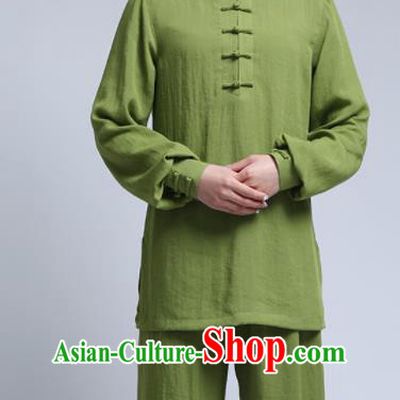 Chinese Traditional Wudang Martial Arts Olive Green Outfits Kung Fu Tai Chi Costume for Women