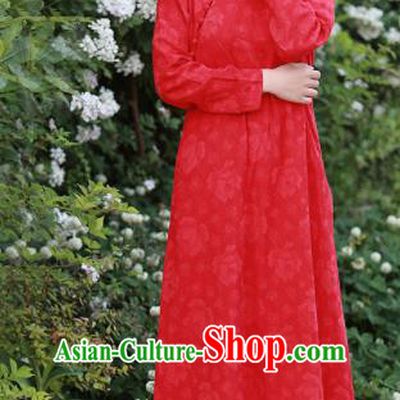 Chinese Traditional Martial Arts Red Qipao Dress Tang Suit Kung Fu Tai Chi Costume for Women