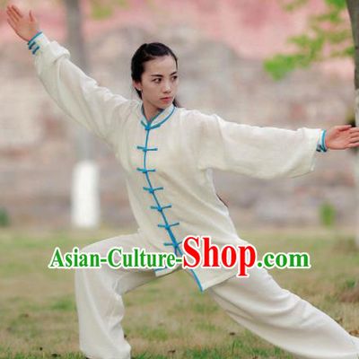 Chinese Traditional Wudang Martial Arts Blue Buttons Outfits Kung Fu Tai Chi Costume for Women