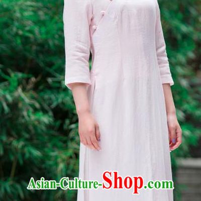 Chinese Traditional Tang Suit Light Pink Qipao Dress Martial Arts Kung Fu Tai Chi Costume for Women