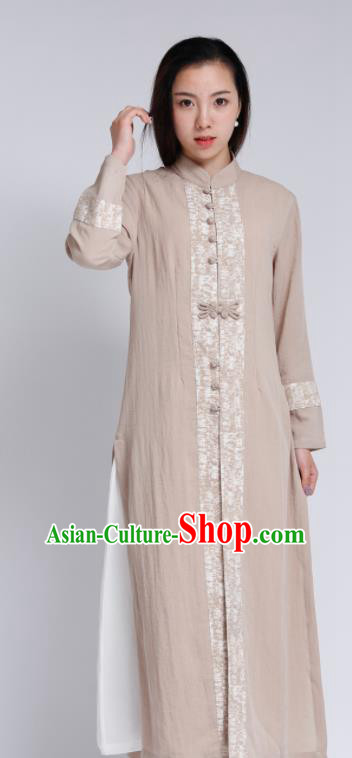 Chinese Traditional Tang Suit Khaki Flax Cardigan Classical Overcoat Costume for Women Chinese Traditional Tang Suit Khaki Flax Cardigan Classical Overcoat Costume for Women