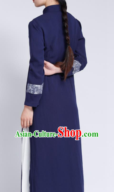 Chinese Traditional Tang Suit Navy Flax Cardigan Classical Overcoat Costume for Women Chinese Traditional Tang Suit Navy Flax Cardigan Classical Overcoat Costume for Women