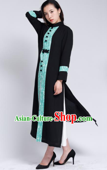 Chinese Traditional Tang Suit Black Flax Cardigan Classical Overcoat Costume for Women Chinese Traditional Tang Suit Black Flax Cardigan Classical Overcoat Costume for Women