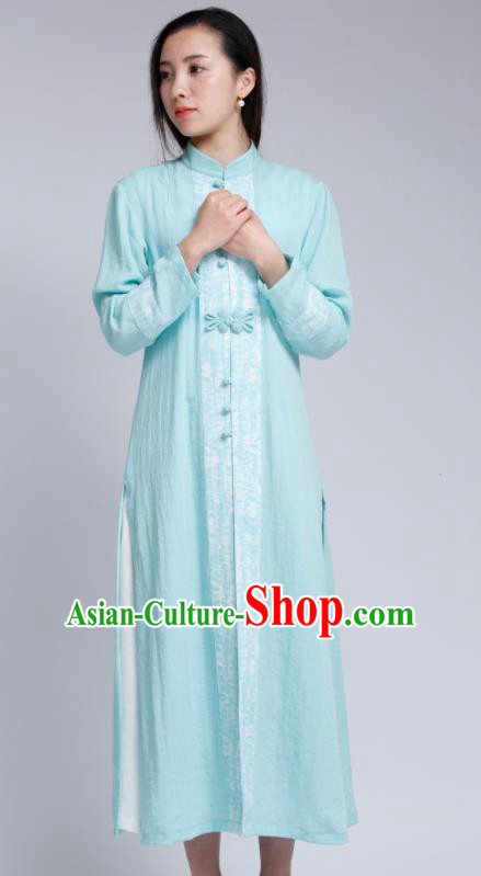 Chinese Traditional Tang Suit Light Blue Flax Cardigan Classical Overcoat Costume for Women Chinese Traditional Tang Suit Light Blue Flax Cardigan Classical Overcoat Costume for Women