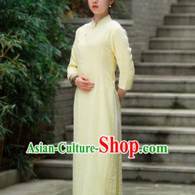 Chinese Traditional Tang Suit Yellow Qipao Dress Martial Arts Kung Fu Tai Chi Costume for Women