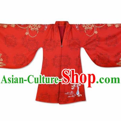 Traditional Chinese Ming Dynasty Royal Princess Red Embroidered Cloak Ancient Nobility Lady Replica Costume for Women