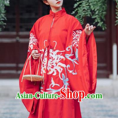 Traditional Chinese Ming Dynasty Dowager Wedding Embroidered Hanfu Dress Ancient Royal Princess Replica Costume for Women