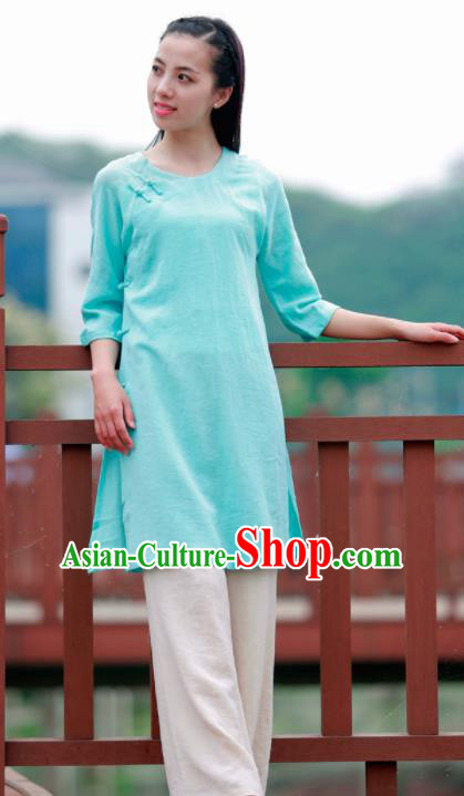 Chinese Traditional Tang Suit Green Flax Blouse Classical Dress Costume for Women Chinese Traditional Tang Suit Green Flax Blouse Classical Dress Costume for Women
