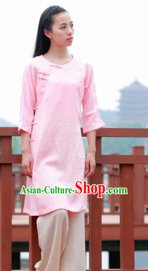 Chinese Traditional Tang Suit Pink Flax Blouse Classical Dress Costume for Women Chinese Traditional Tang Suit Pink Flax Blouse Classical Dress Costume for Women