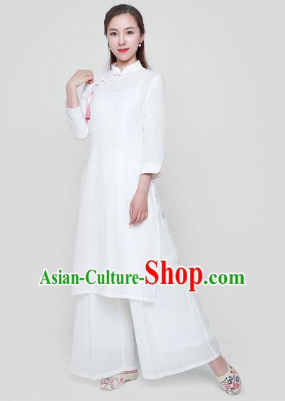 Chinese Traditional Tang Suit White Cheongsam Classical Qipao Dress Costume for Women Chinese Traditional Tang Suit White Cheongsam Classical Qipao Dress Costume for Women