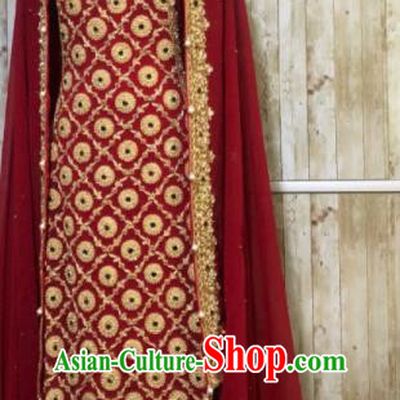 South Asia  Indian Bride Red Costumes Traditional   India Hui Nationality Wedding Luxury Embroidered Dress for Women