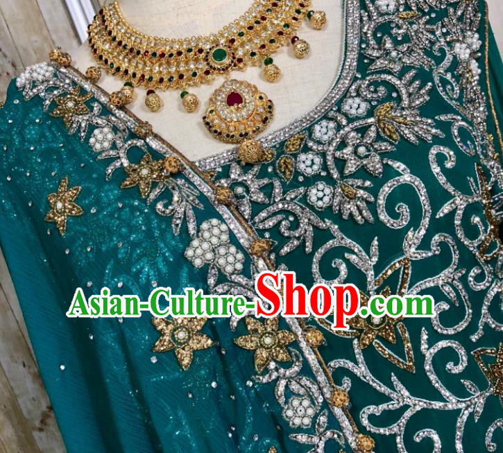 South Asia Pakistan Islam Bride Peacock Green Costumes Traditional Pakistani Hui Nationality Wedding Luxury Embroidered Dress for Women South Asia Pakistan Islam Bride Peacock Green Costumes Traditional Pakistani Hui Nationality Wedding Luxury Embroidered Dress for Women