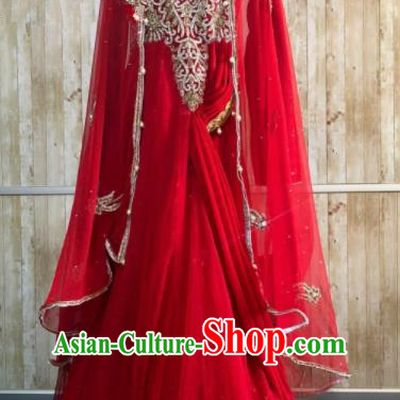 South Asia  Indian Bride Red Costumes Traditional   India Hui Nationality Wedding Luxury Embroidered Dress for Women