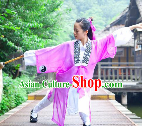 Chinese Traditional Wudang Taoist Nun Martial Arts Purple Outfits Kung Fu Tai Chi Costume for Women Chinese Traditional Wudang Taoist Nun Martial Arts Purple Outfits Kung Fu Tai Chi Costume for Women