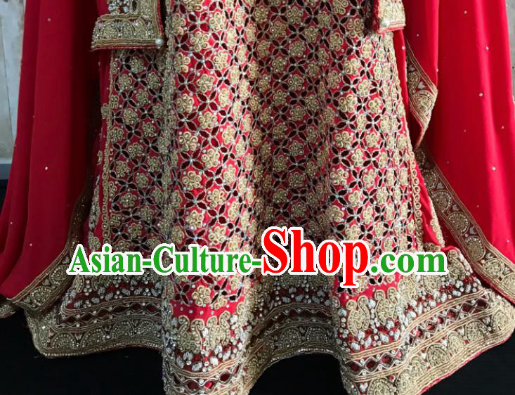 South Asia Pakistan Islam Bride Muslim Embroidered Red Dress Traditional Pakistani Hui Nationality Wedding Luxury Costumes for Women