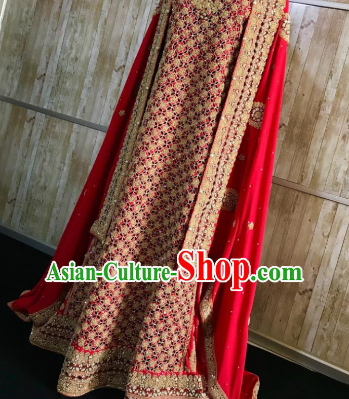 South Asia Pakistan Islam Bride Muslim Embroidered Red Dress Traditional Pakistani Hui Nationality Wedding Luxury Costumes for Women