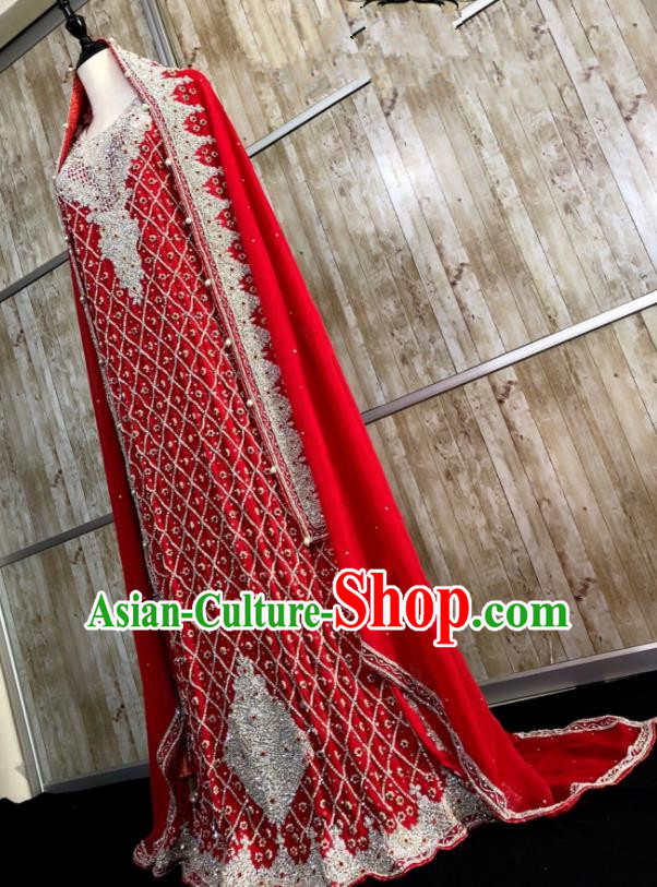 South Asia Pakistan Court Muslim Bride Embroidered Red Dress Traditional Pakistani Hui Nationality Islam Wedding Costumes for Women South Asia Pakistan Court Muslim Bride Embroidered Red Dress Traditional Pakistani Hui Nationality Islam Wedding Costumes for Women