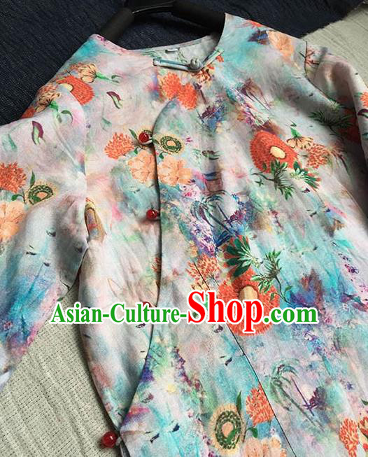 Chinese Traditional Tang Suit Printing Ramie Cheongsam National Costume Qipao Dress for Women Chinese Traditional Tang Suit Printing Ramie Cheongsam National Costume Qipao Dress for Women