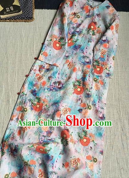 Chinese Traditional Tang Suit Printing Ramie Cheongsam National Costume Qipao Dress for Women Chinese Traditional Tang Suit Printing Ramie Cheongsam National Costume Qipao Dress for Women