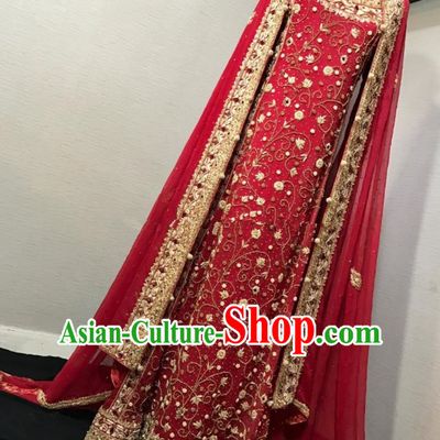 South Asia  Indian Court Queen Wedding Red Embroidered Dress Traditional   India Hui Nationality Bride Costumes for Women