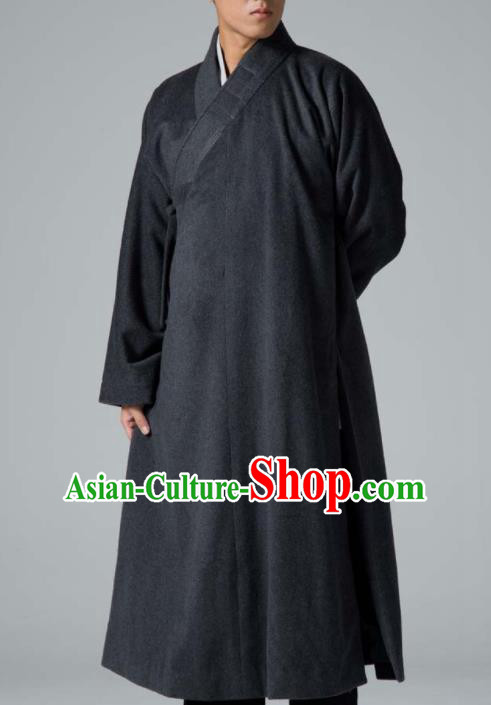 Traditional Chinese Monk Costume Buddhists Deep Grey Woolen Long Robe for Men Traditional Chinese Monk Costume Buddhists Deep Grey Woolen Long Robe for Men