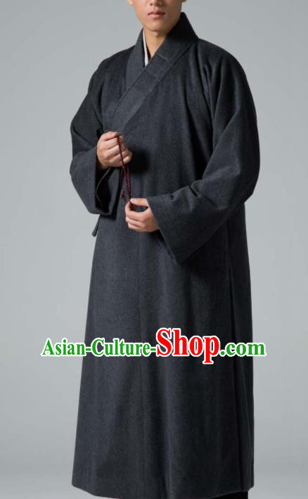 Traditional Chinese Monk Costume Buddhists Deep Grey Woolen Long Robe for Men Traditional Chinese Monk Costume Buddhists Deep Grey Woolen Long Robe for Men