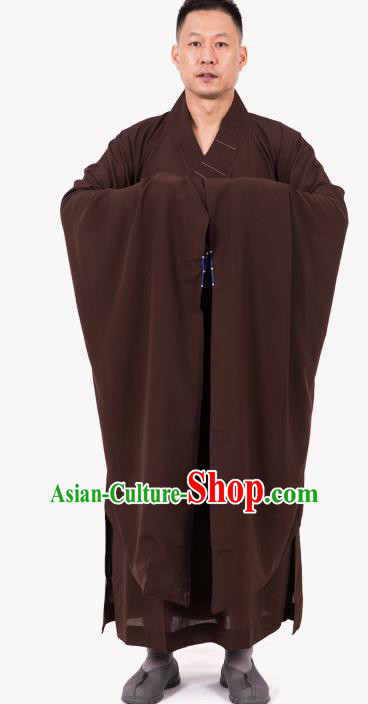 Traditional Chinese Monk Costume Buddhists Brown Yarn Long Robe for Men Traditional Chinese Monk Costume Buddhists Brown Yarn Long Robe for Men