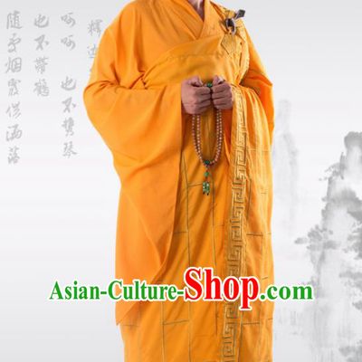 Traditional Chinese Monk Costume Buddhists Yellow Cassock Clothing for Men