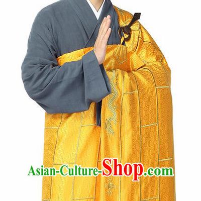 Traditional Chinese Monk Costume Buddhists Golden Cassock for Men
