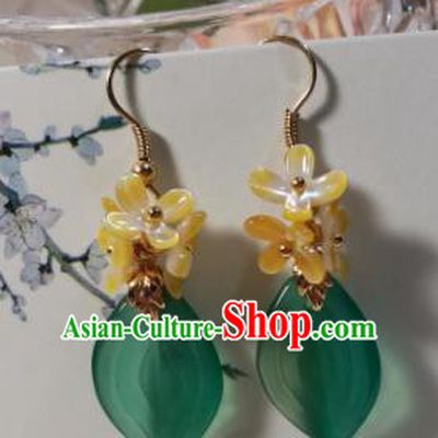 Traditional Chinese Classical Osmanthus Fragrans Green Leaf Earrings Hanfu Jewelry Accessories for Women