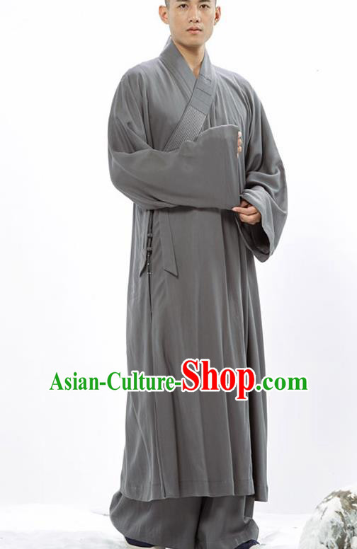 Traditional Chinese Monk Costume Buddhists Grey Long Robe for Men Traditional Chinese Monk Costume Buddhists Grey Long Robe for Men