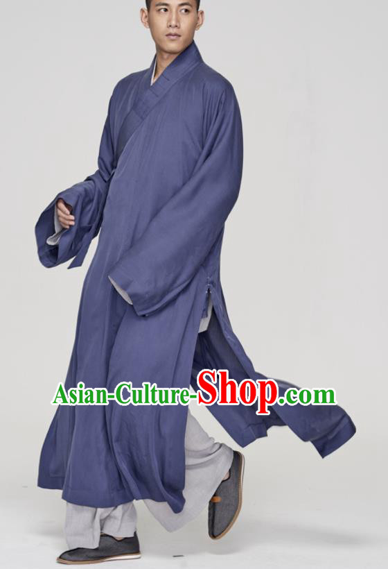 Traditional Chinese Monk Costume Buddhists Navy Long Robe for Men Traditional Chinese Monk Costume Buddhists Navy Long Robe for Men