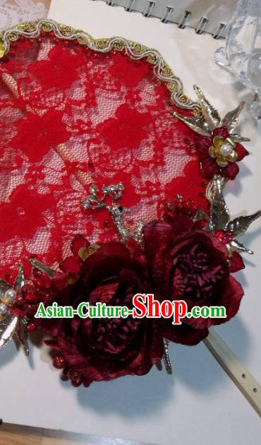 Traditional Chinese Classical Red Lace Palace Fans Hanfu Bride Fan for Women Traditional Chinese Classical Red Lace Palace Fans Hanfu Bride Fan for Women