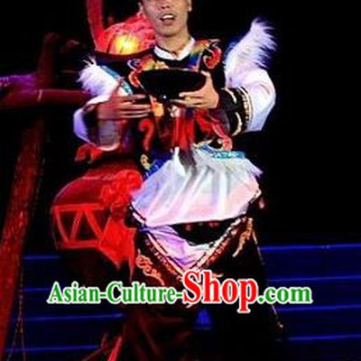 Phoenix Flying Qiang Dance Traditional Chinese Qiang Ethnic Minority Dance Costumes and Headwear for Men