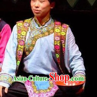 Phoenix Flying Qiang Dance Traditional Chinese Qiang Ethnic Minority Youth Dance Costumes and Headwear for Men